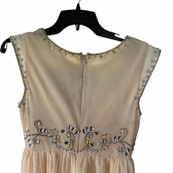 Azazie Junior Girl Champagne Beaded Chiffon Maxi Dress Formal Gown Sleeveless - Picture 6 of 9